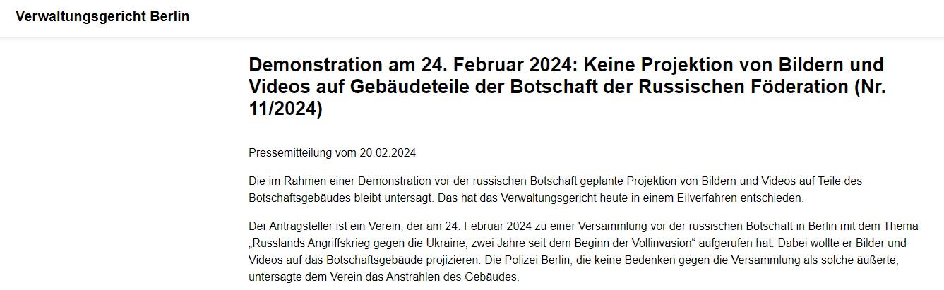 Pressemitteilung des Verwaltungsgerichts Berlin vom 20.02.2024
